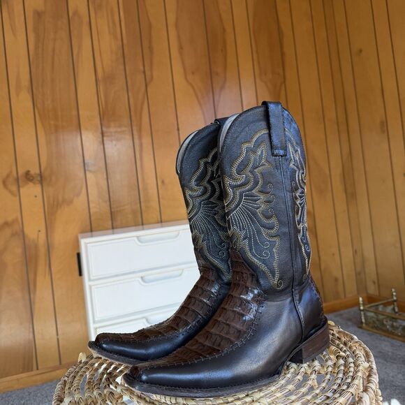 Mens Western Rodeo Boot Real Crocodile Belly Skin Leather Brown 26.5 US 8.5 - Picture 3 of 16